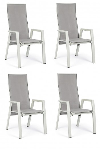 Set 4 scaune de gradina / terasa din metal si material textil, cu spatar reglabil, Steven Gri / Alb, l59,5xA72xH112 cm