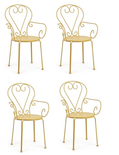 Set 4 scaune de gradina / terasa din metal Etienne Galben, l49xA49xH89 cm