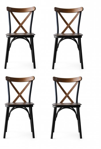 Set 4 scaune din metal si lemn, Ekol 251 Nuc / Negru, l42xA42xH84 cm