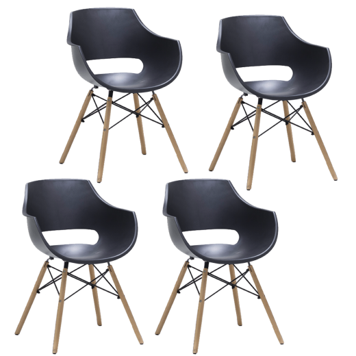 Set 4 scaune din plastic cu picioare de lemn Rockville Negru / Fag, l57xA58xH80 cm