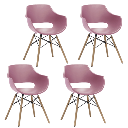 Set 4 scaune din plastic cu picioare de lemn Rockville Roz / Fag, l57xA58xH80 cm