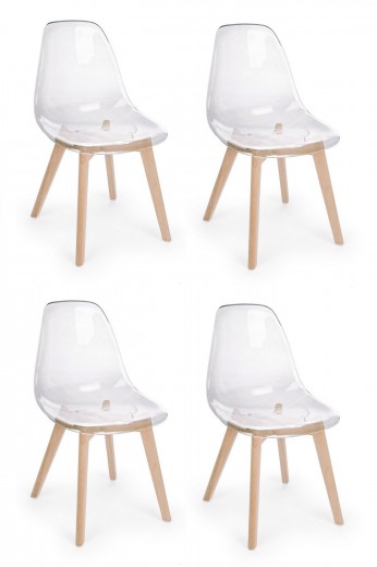 Set 4 scaune din plastic cu picioare de lemn Easy Transparent / Natural, l52xA47xH82 cm