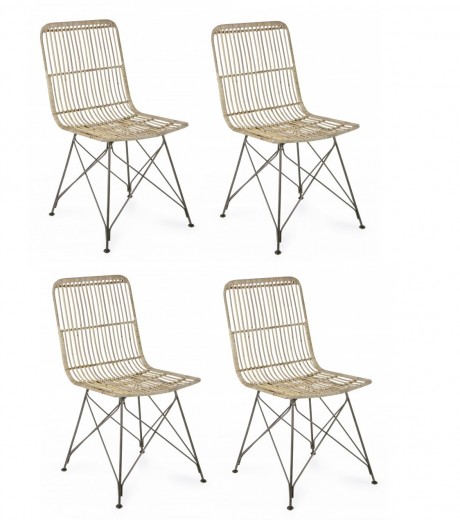 Set 4 scaune din ratan cu picioare metalice Lucila Natural, l45xA55xH85 cm