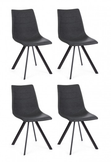 Set 4 scaune tapitate cu piele ecologica si picioare metalice Alva Gri Inchis / Negru, l45xA58xH90 cm