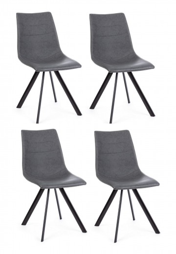 Set 4 scaune tapitate cu piele ecologica si picioare metalice Alva Gri / Negru, l45xA58xH90 cm