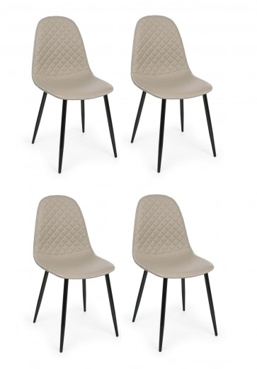Set 4 scaune tapitate cu piele ecologica si picioare metalice Amanda Grej / Negru, l45xA54xH87 cm