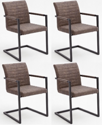 Set 4 scaune tapitate cu piele ecologica si picioare metalice, Kian A Plus, Maro / Negru, l54xA63xH86 cm