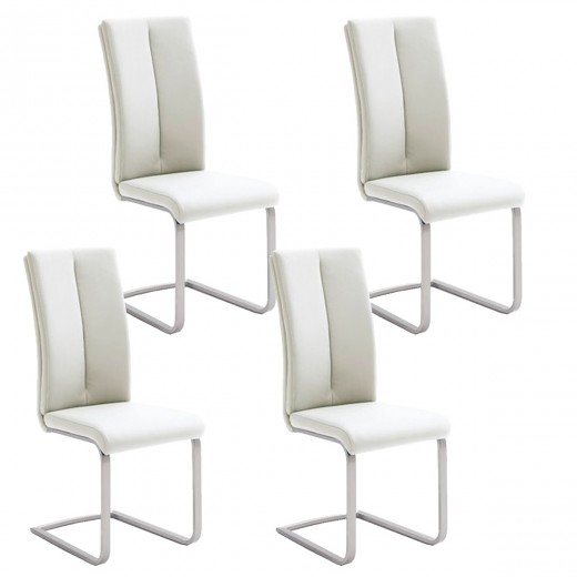 Set 4 scaune tapitate cu piele ecologica si picioare metalice, Paulo II Alb / Crom, l42xA61xH104 cm