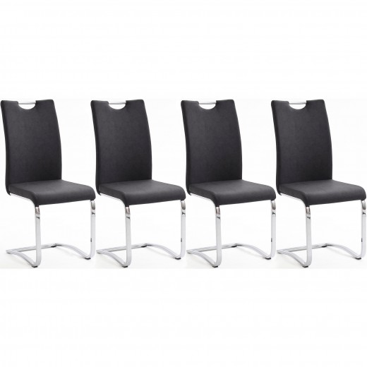 Set 4 scaune tapitate cu piele ecologica si picioare metalice, Tia Antracit / Crom, l43xA57xH100 cm