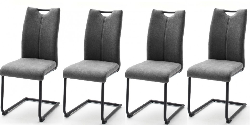 Set 4 scaune tapitate cu stofa, cu picioare metalice Adana Gri / Negru, l44xA60xH101 cm