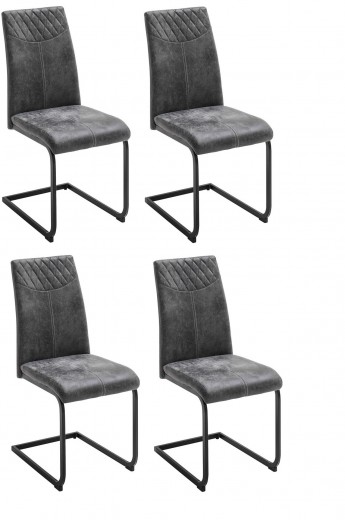 Set 4 scaune tapitate cu stofa si picioare metalice, Aosta Antracit / Negru, l42xA59xH95 cm