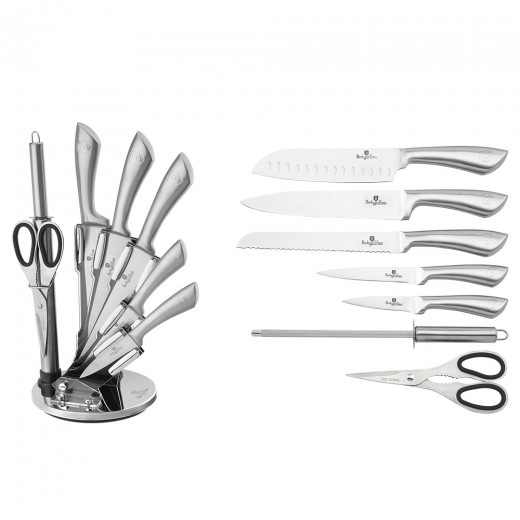 Set 5 cutite cu suport si accesorii din otel inoxidabil, Infinity Line Crom