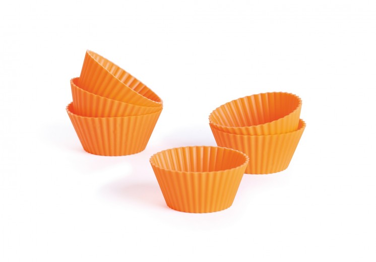 Set 6 fome pentru briose, din silicon, Ø6,5xH3 cm, Sweet Shapes Orange