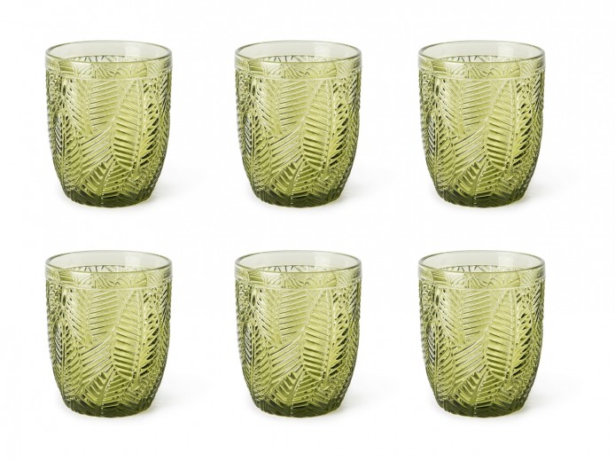 Set 6 pahare pentru apa, din sticla, 300 ml, Ø8xH10 cm, Leaf Verde