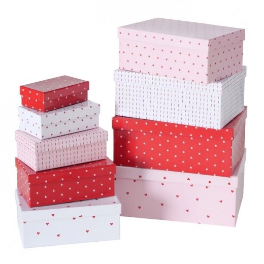 Set 9 cutii cadouri Illum Rosu / Roz / Alb, L29xl20xH12 cm