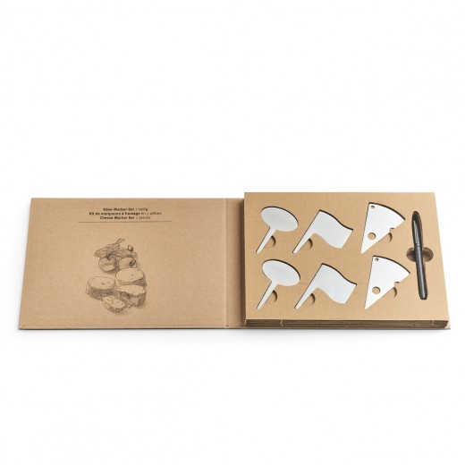 Set accesorii branzeturi din otel inoxidabil + marker in cutie cadou Cheese Crom, 7 piese