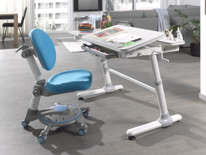 Set birou ergonomic pentru copii, reglabil pe inaltime Comfortline Alb / Albastru, L119xl73xH56-80 cm