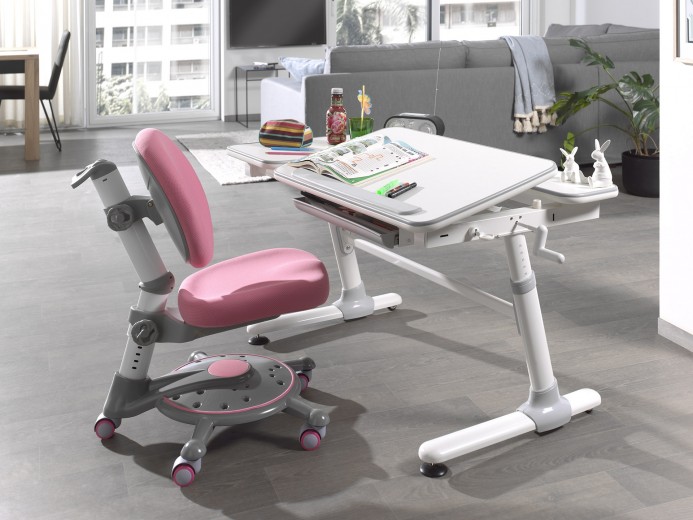 Set birou ergonomic pentru copii, reglabil pe inaltime Comfortline Alb / Roz, L119xl73xH56-80 cm