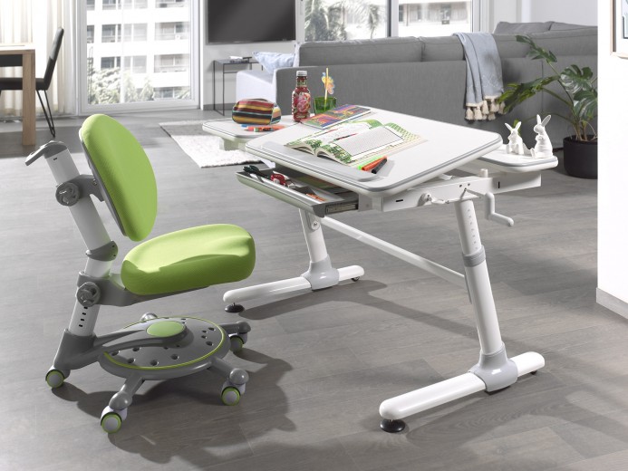 Set birou ergonomic pentru copii, reglabil pe inaltime Comfortline Alb / Verde, L119xl73xH56-80 cm