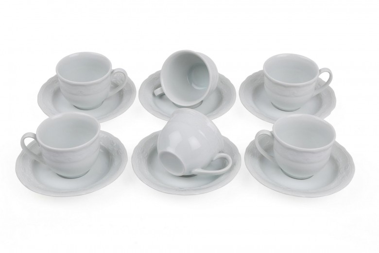 Set ceasca cu farfurioara din portelan, Liam Alb 50 ml, 12 piese