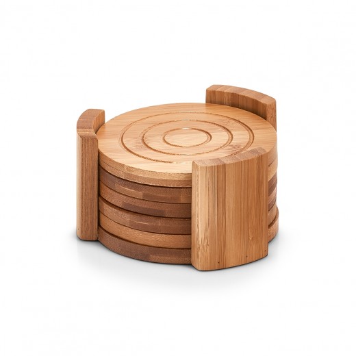 Set coastere cu suport, Natural Bamboo, 7 piese