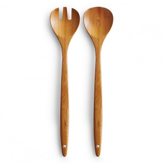 Set lingura si furculita pentru servit salata, din bambus, Bamboo Natural, 2 piese