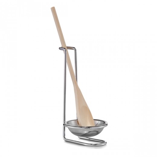 Set lingura si suport cu tava de scurgere, din lemn si metal, Harold Crom / Natural, Ø10xH17,5 cm