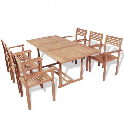 Set masa de gradina / terasa din lemn de tec + 6 scaune de gradina, Clarkson Natural, L180xl90xH75 cm