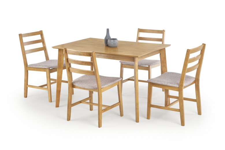 Set masa din lemn de cauciuc Corbyn Oak + 4 scaune Corbyn Oak, L120xl80xH75 cm
