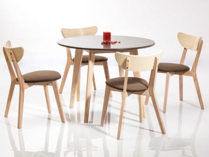 Set masa din MDF si lemn de stejar Helios Grey / Sonoma Oak + 4 scaune Cyd-37 Grey, Ø100xH75 cm