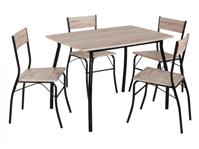Set masa din MDF si metal + 4 scaune Modesta Stejar / Negru, L110xl72xH75 cm