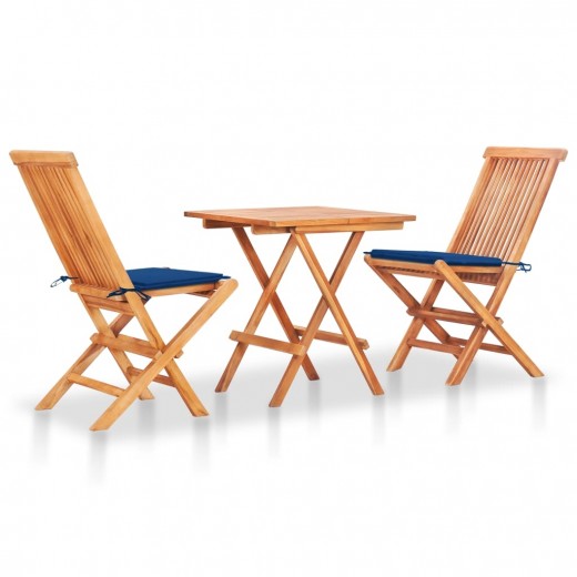 Set masa + 2 scaune pliabile pentru gradina / terasa, din lemn de tec, Arlo Natural Bleumarin, L60xl60xH65 cm