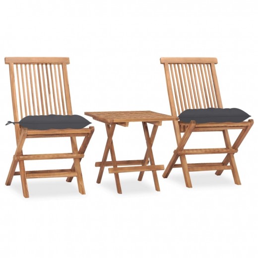 Set masa + 2 scaune pliabile pentru gradina / terasa, din lemn de tec, Gino Natural / Antracit, L50xl50xH50 cm