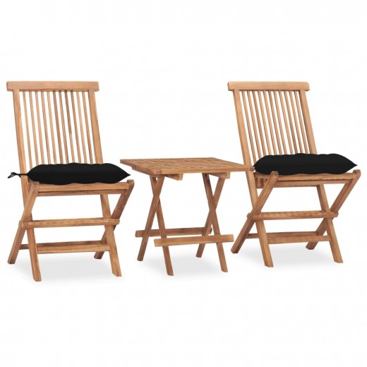 Set masa + 2 scaune pliabile pentru gradina / terasa, din lemn de tec, Gino Natural / Negru, L50xl50xH50 cm