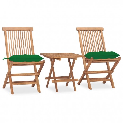 Set masa + 2 scaune pliabile pentru gradina / terasa, din lemn de tec, Gino Natural / Verde, L50xl50xH50 cm