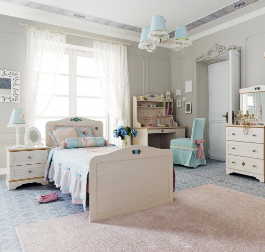 Set Mobila dormitor din pal, pentru copii si tineret, 6 piese, Flower Natural, 190 x 90 cm