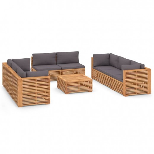 Set mobilier modular pentru gradina / terasa, Cester Natural / Gri Inchis, 2 canapele 3 locuri + canapea 2 locuri + masa de cafea