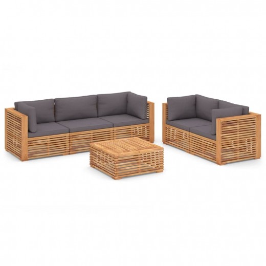 Set mobilier modular pentru gradina / terasa, Devon Natural / Gri Inchis, canapea 3 locuri + canapea 2 locuri + masa de cafea