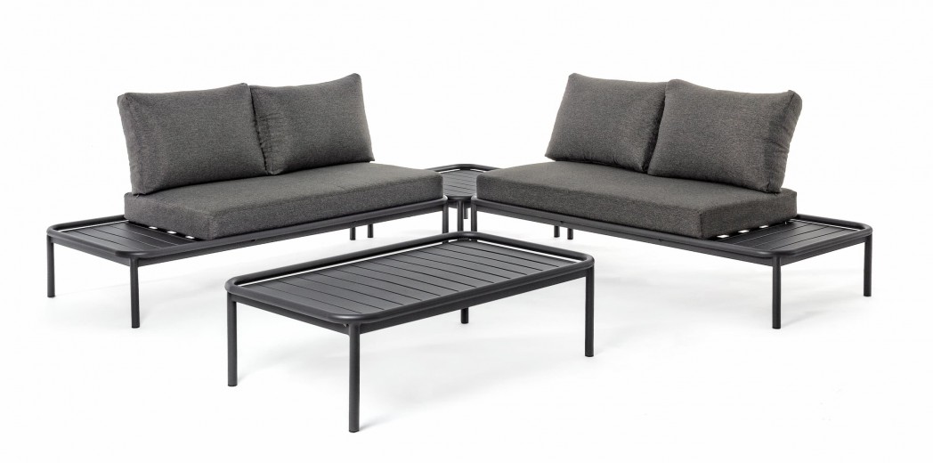 Set mobilier modular pentru gradina / terasa, Rodrigo Antracit, coltar 4 locuri + masa de cafea