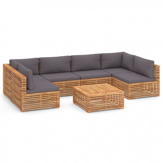 Set mobilier modular pentru gradina / terasa, Zoey Natural / Gri Inchis, coltar 6 locuri + masa de cafea