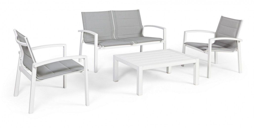 Set mobilier pentru gradina / terasa, Laiken Gri / Alb, 2 fotolii + canapea 2 locuri + masa de cafea