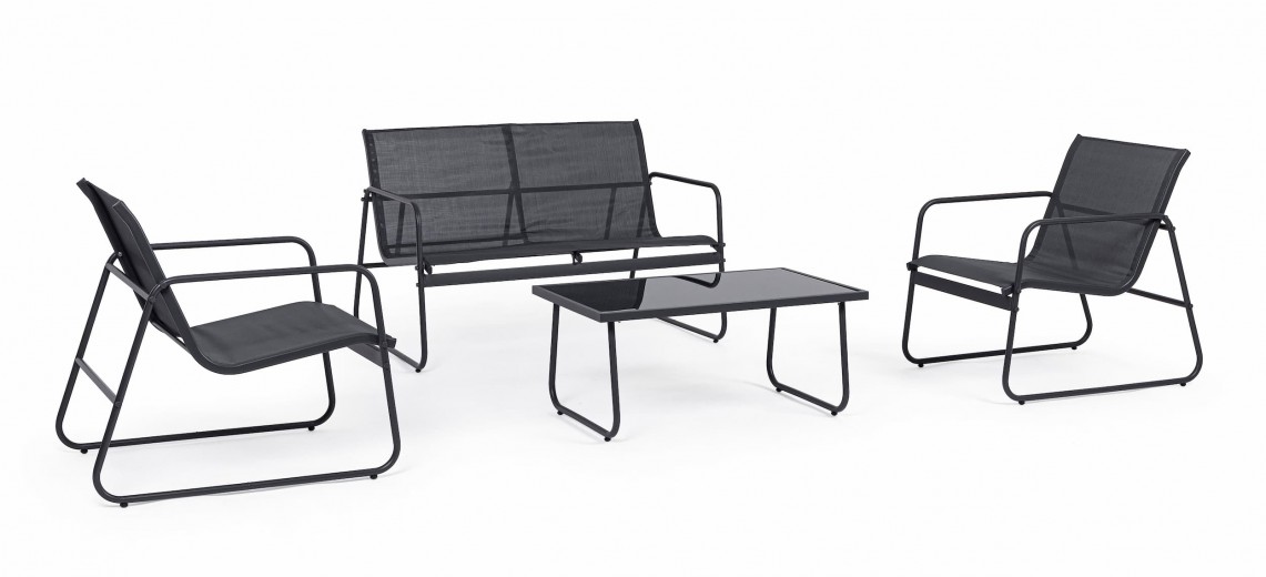 Set mobilier pentru gradina / terasa, Markus Antracit, banca 2 locuri + 2 scaune + masa de cafea