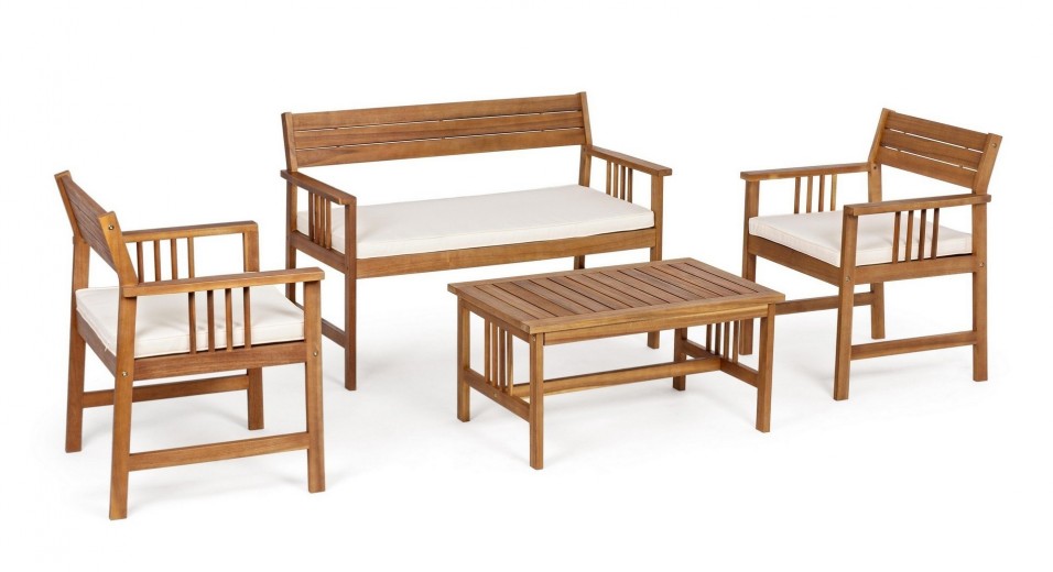 Set mobilier pentru gradina / terasa, Noemi Natural, banca 2 locuri + 2 scaune + masa de cafea