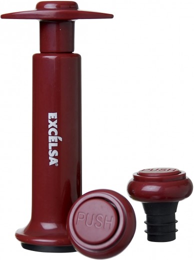Set pompa vacuum si 2 dopuri pentru sticle de vin, din ABS, L10 cm, Enoteque Vacuum Rosu