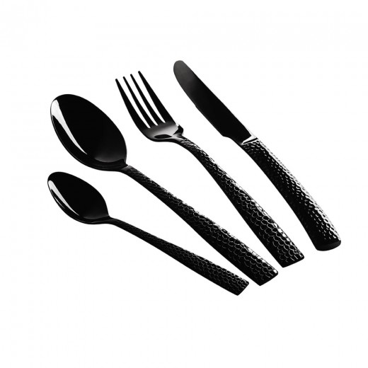 Set tacamuri din otel inoxidabil, 24 piese, Relief Cutlery Sets Black