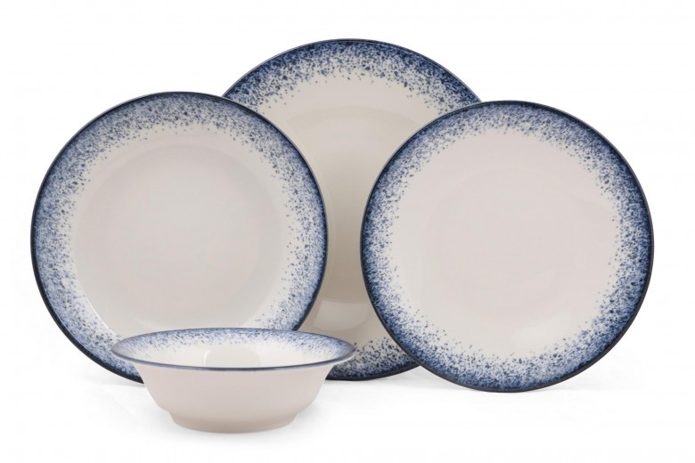 Set vesela din nano portelan, Christy Alb / Albastru, 24 piese