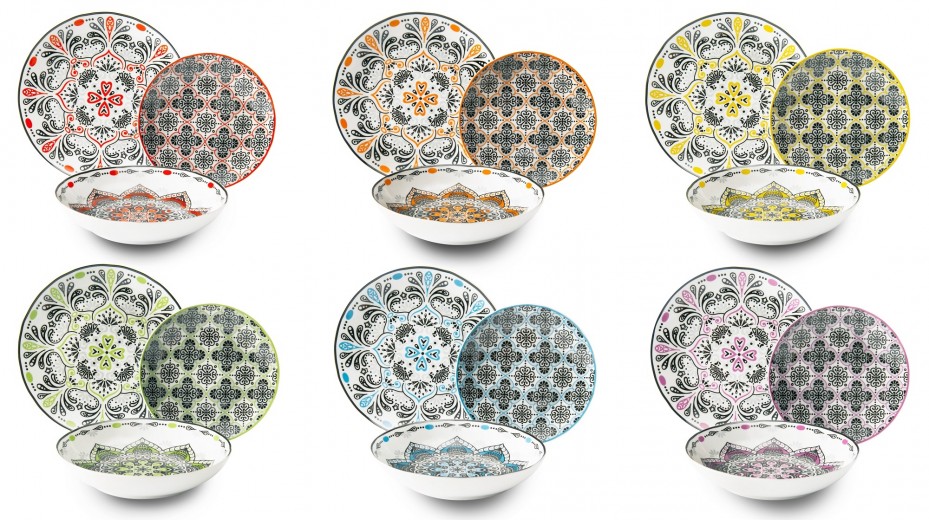 Set vesela din portelan, 18 piese, Roma Dinner Multicolor