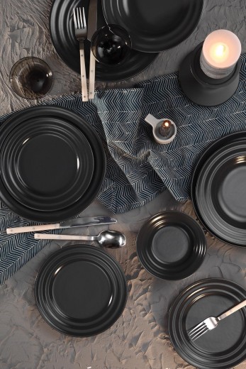 Set vesela din portelan, Bryn Dinner Antracit, 24 piese