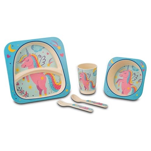 Set vesela si tacamuri pentru copii, Unicorn Multicolor, 5 piese