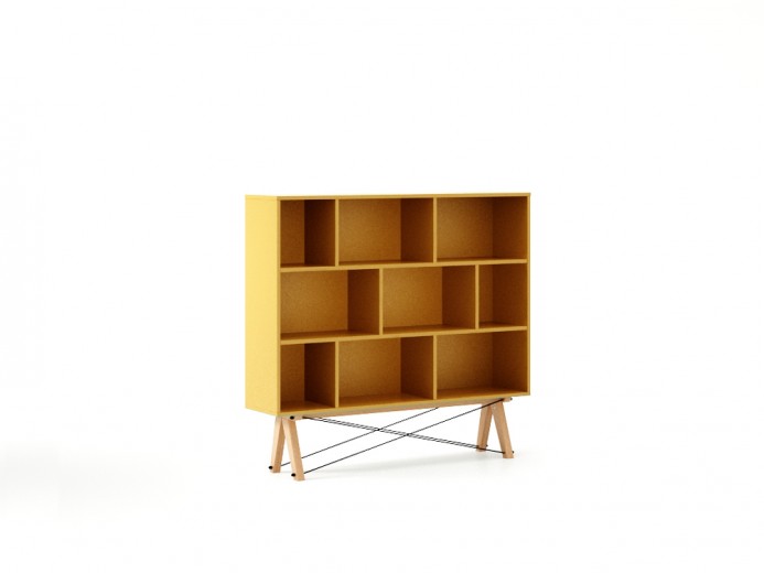 Biblioteca din lemn si pal Low Mustard / Beech, l140xA35xH130 cm